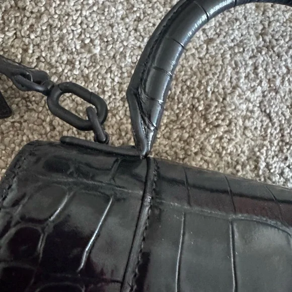 Balenciaga Mini hourglass Shiny Crystal Logo Croc Embossed Calfskin Bag Like new - Picture 3 of 8